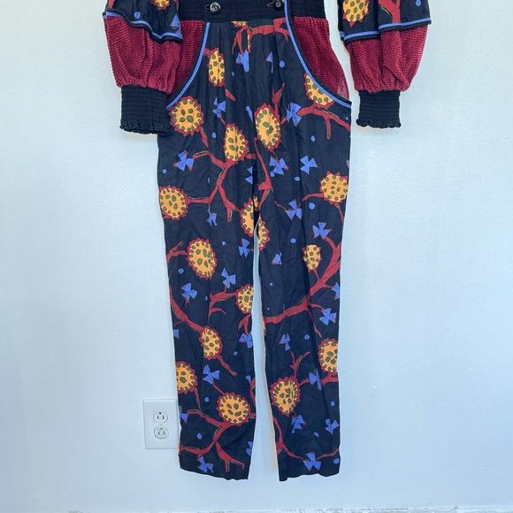 Jeanne Marc Vintage 80’s Luxury Colorful Floral Corduroy Long Sleeve Jumpsuit S - Picture 6 of 15
